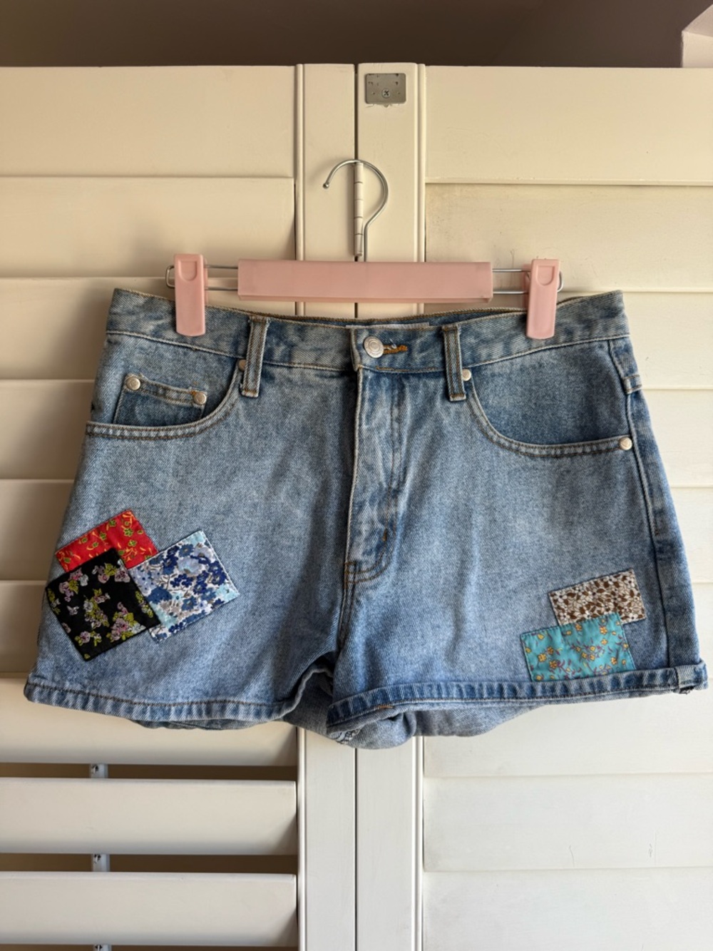 y2k arizona Light Blue Denim Patchwork Women's Shorts floral